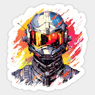 Man With Helmet Video Game Character Futuristic Warrior Portrait  Abstract Sticker